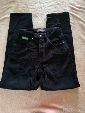 Black Corduroy Jeans with Colorful Label